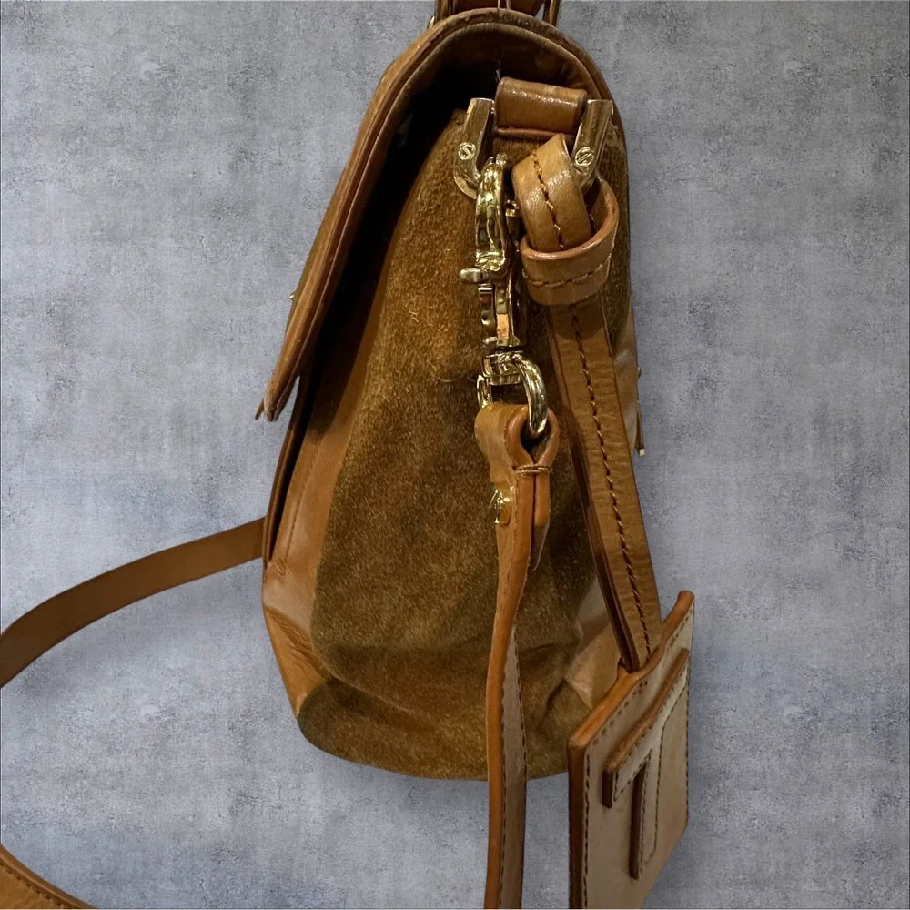 Tory Burch 797 Satchel Bag Womens Medium Tan Suede Leather Crossbody HTF-READ